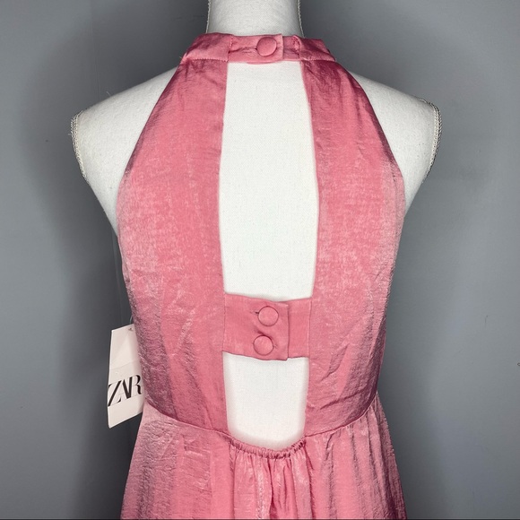 *ZARA* Pink Satin Effect Midi Dress NWT - Picture 8 of 12